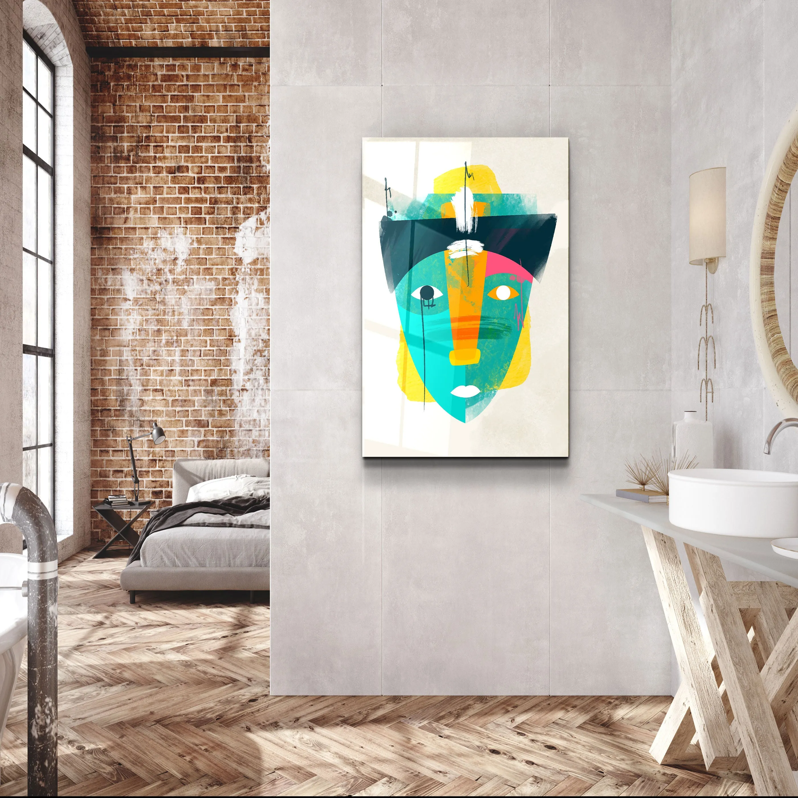 ・"Abstract Colorful Face V2"・Glass Wall Art