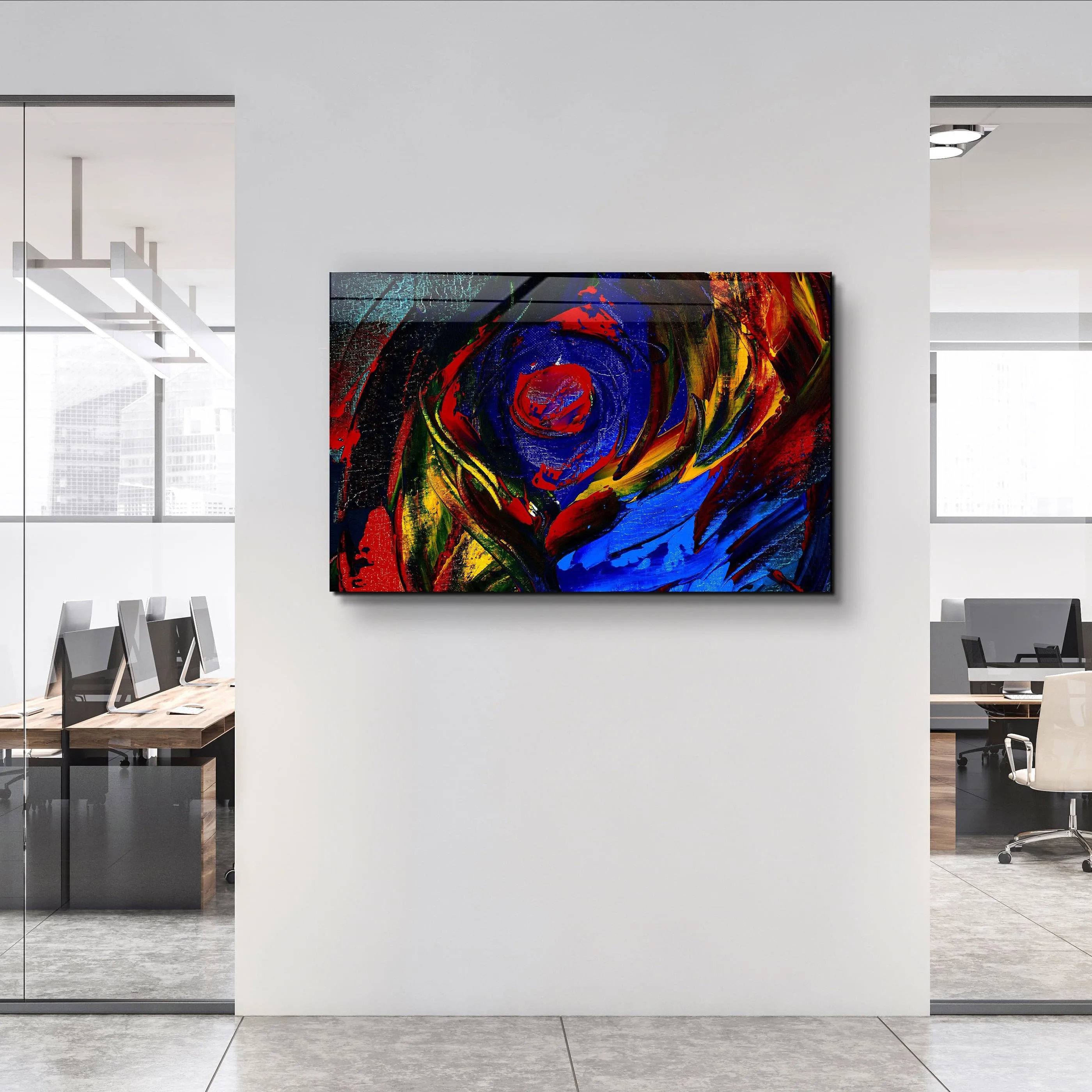 ・"Abstract Colorful Shapes"・Glass Wall Art