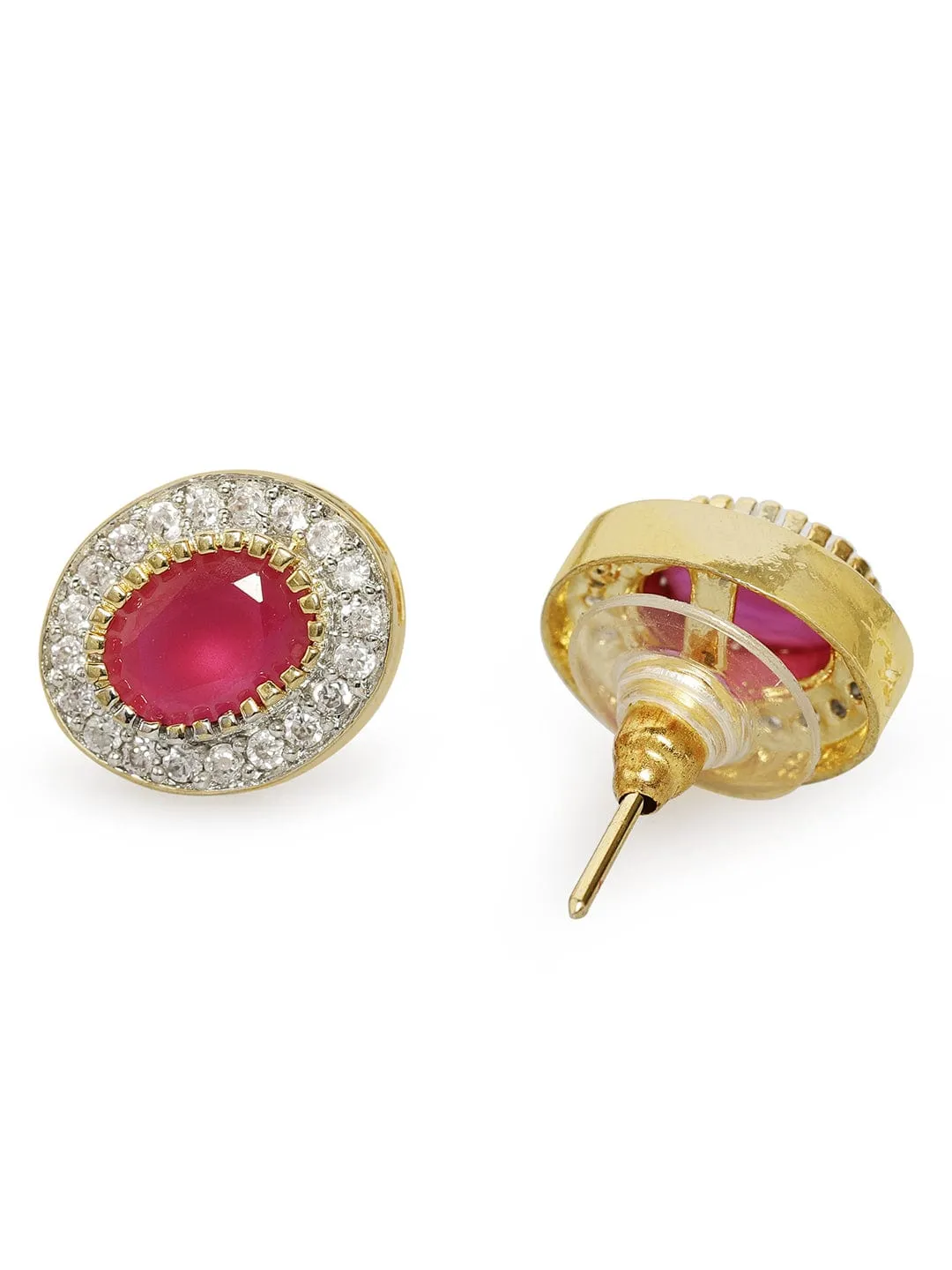 Rubans CZ and Faux Ruby Studded Stud Earrings