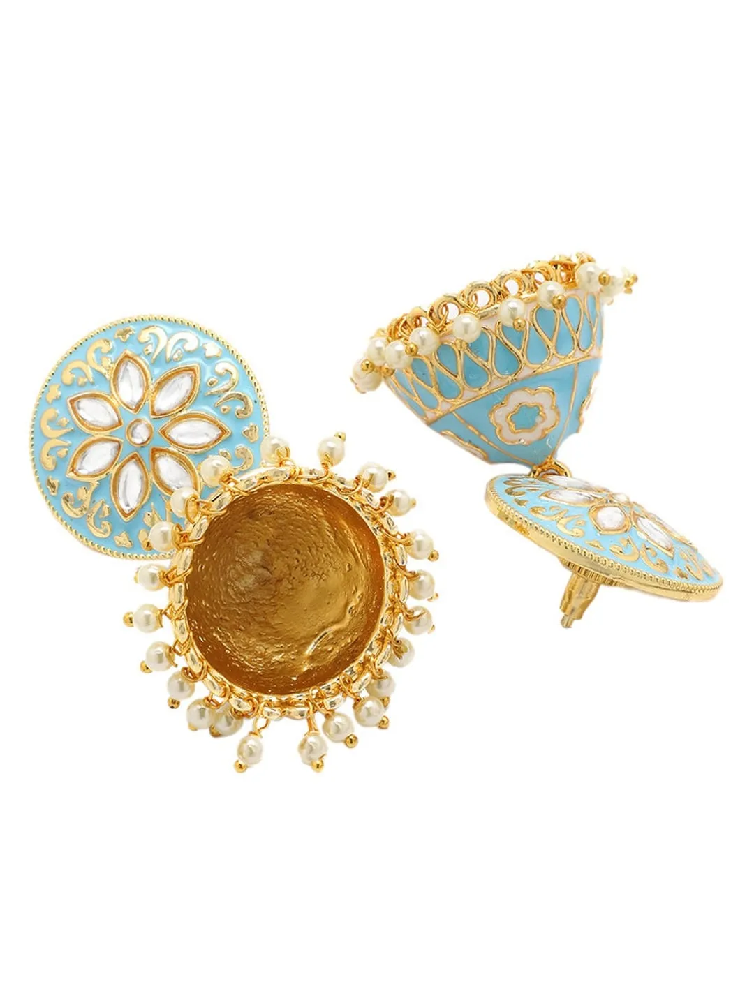 Rubans Enamel Hand Painted Stone Studded Gold Toned Jhumka Earring