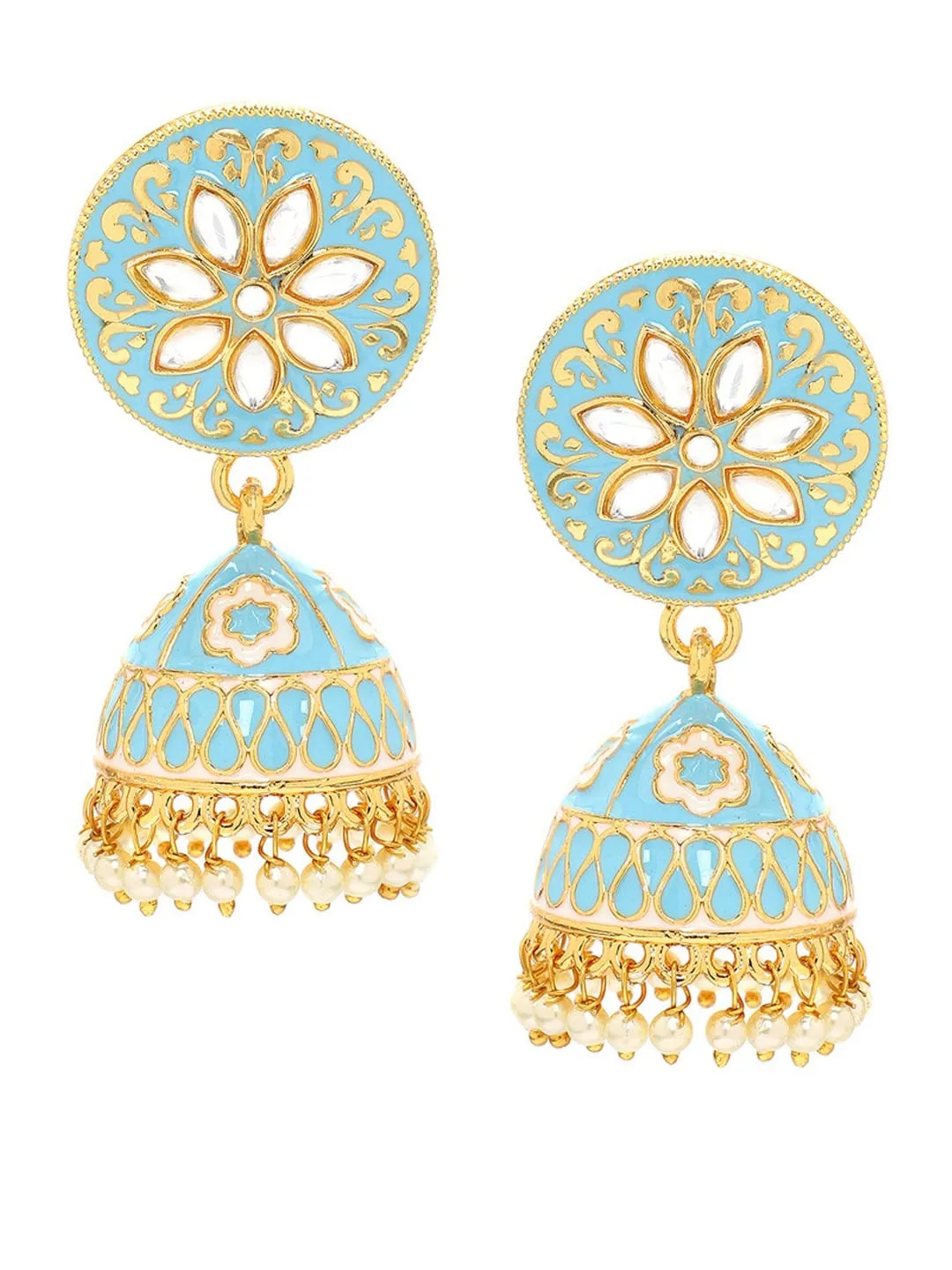 Rubans Enamel Hand Painted Stone Studded Gold Toned Jhumka Earring