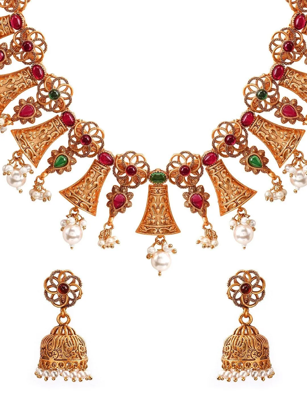 Rubans Gold Plated Handcrafted Color Stone Necklace Set