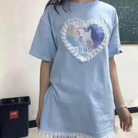 T-Shirt With Sheep Print And Ruffles