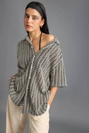 Textured Crochet Monochromic Women's Shirt