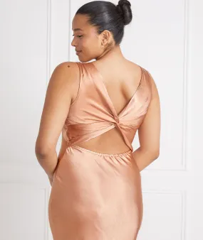 Twist Back Satin Bridesmaid Dress - Burnt Peach