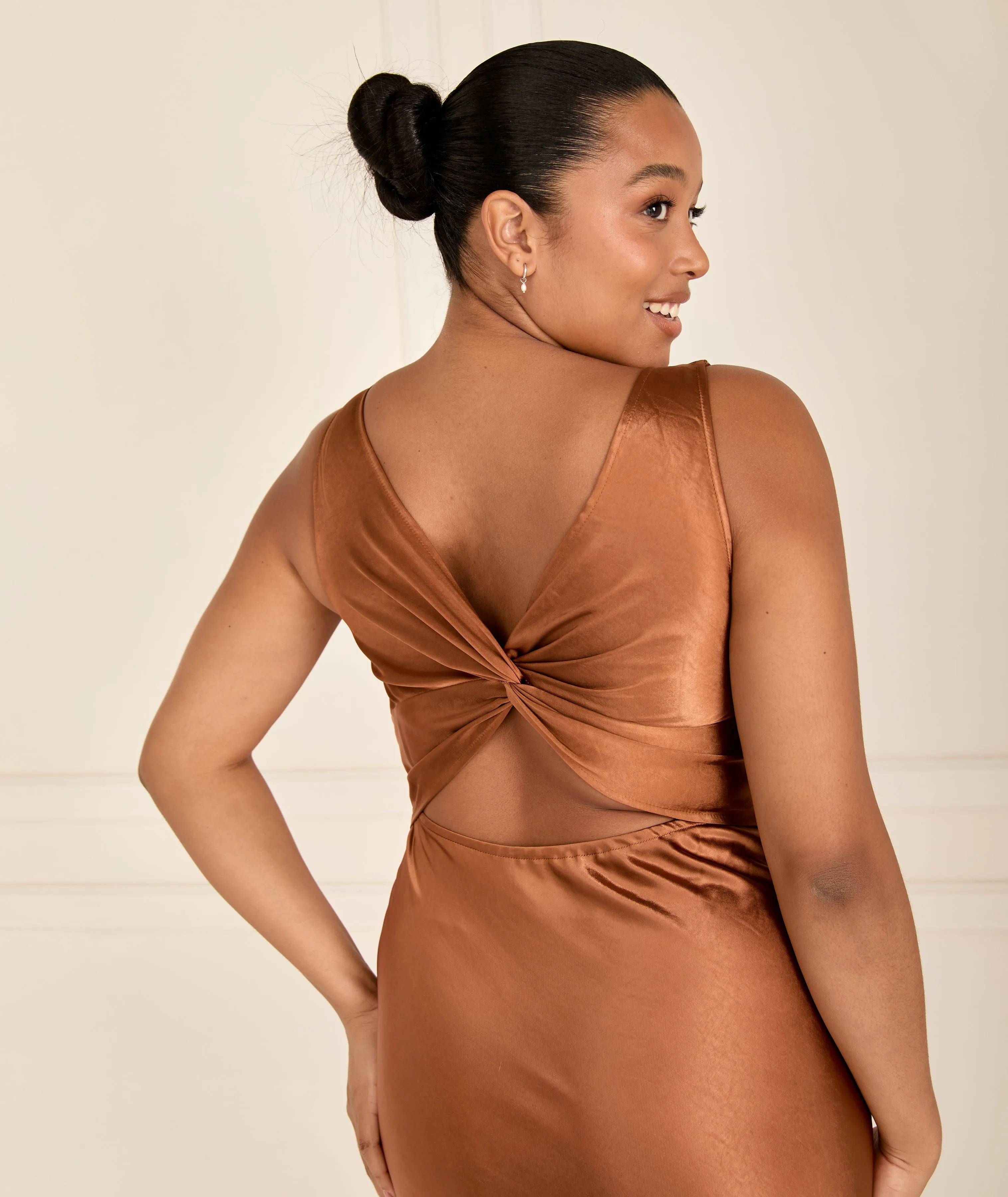 Twist Back Satin Bridesmaid Dress - Rust