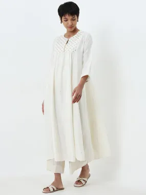 Utsa Off-White Embellished Fit-and-Flare Kurta