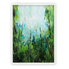 Vertical blue & green abstract floral wall art print