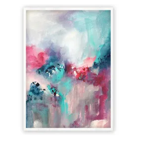 Vertical pink & teal abstract wall art print