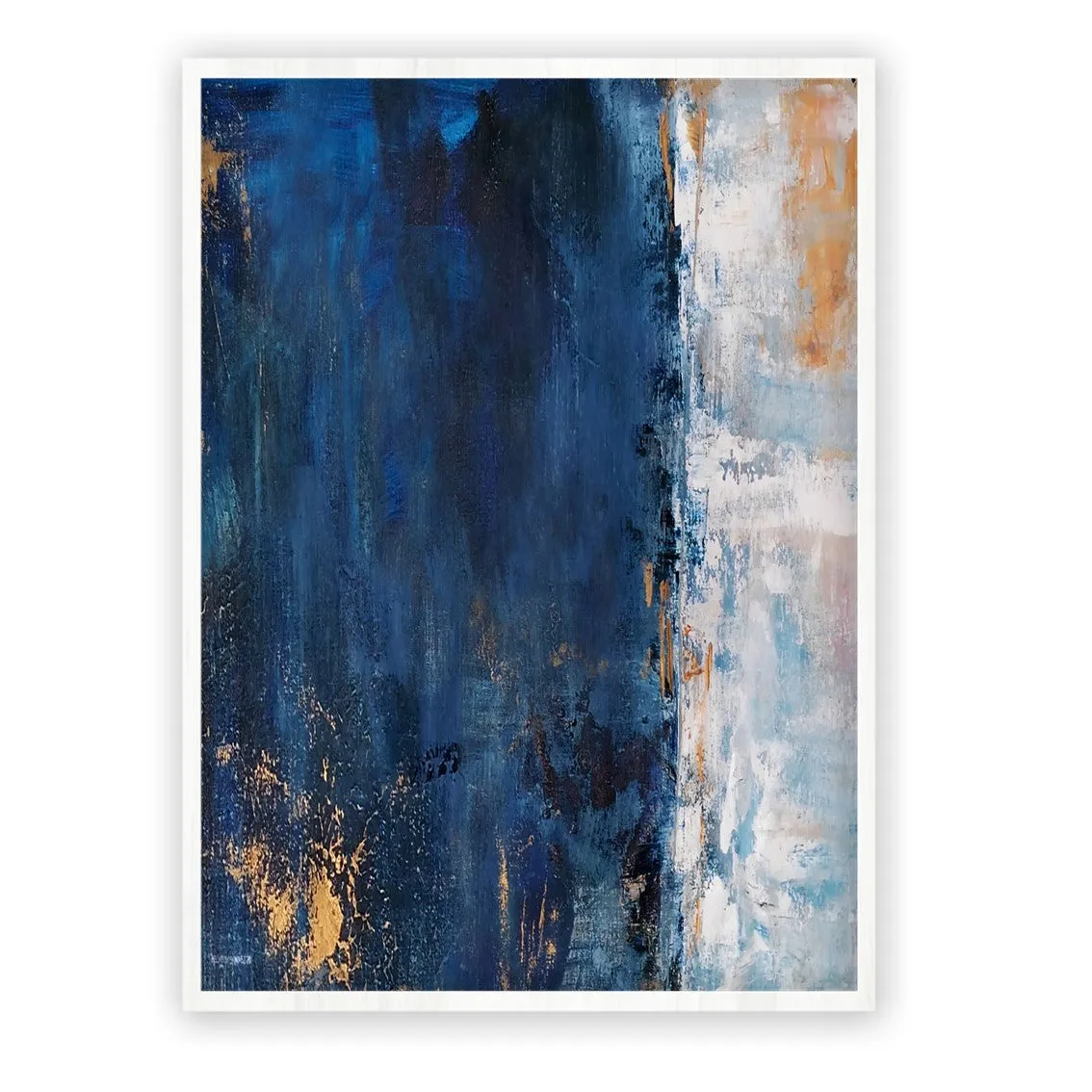 Vertical sapphire blue & gold abstract wall art print