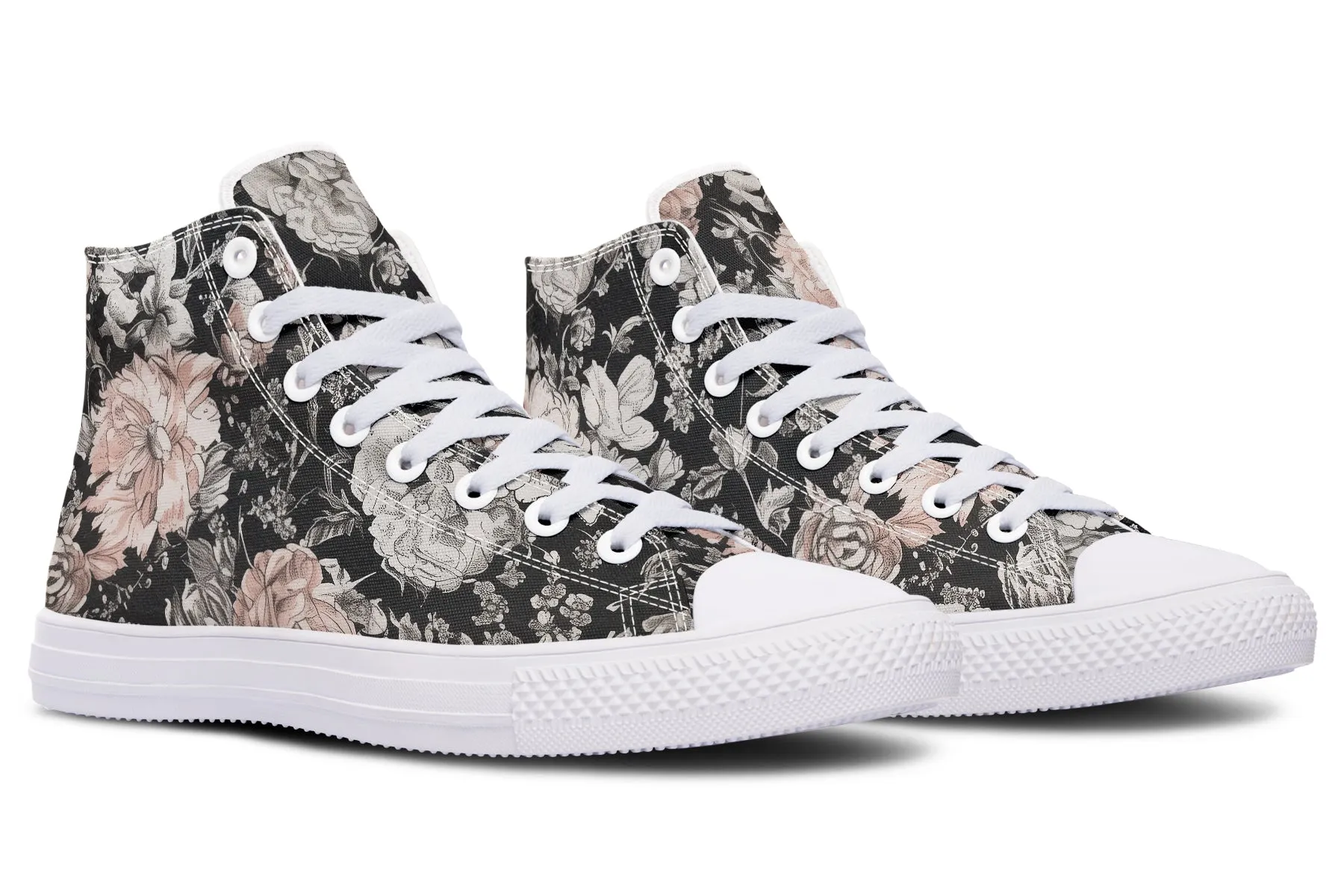 Vintage Peonies High Tops - Classic Premium Canvas Shoes with Comfortable and Durable Soles