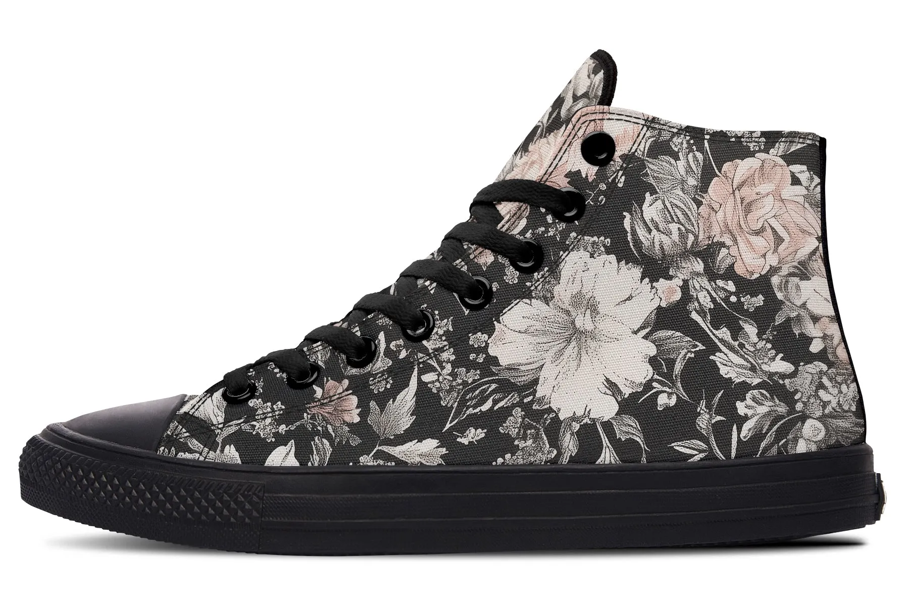 Vintage Peonies High Tops - Classic Premium Canvas Shoes with Comfortable and Durable Soles