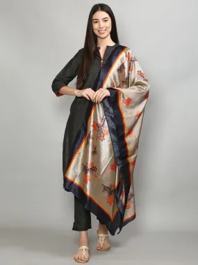 Women Black Solid Kurta Pant Dupatta