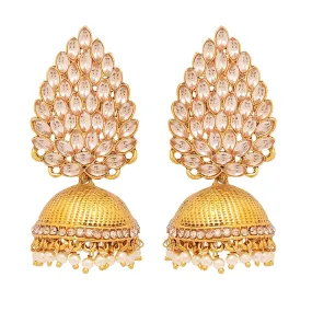 Yellow Chimes Kundan Studded Leafy Gold Plated Traditional Jhumka/Jhumki Earrings for Women and Girls